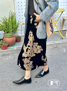 限量！私藏独美 复古提花高级质感真丝丝绒半身裙直筒裙中式长裙