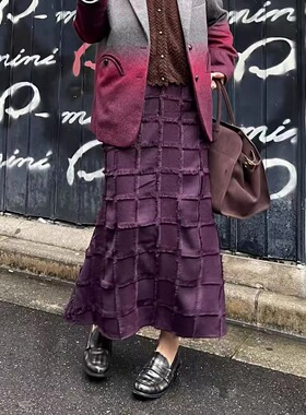 罗斯花园绝美葡萄紫流苏鱼尾裙高腰显瘦百搭飘逸高级感半裙a字裙