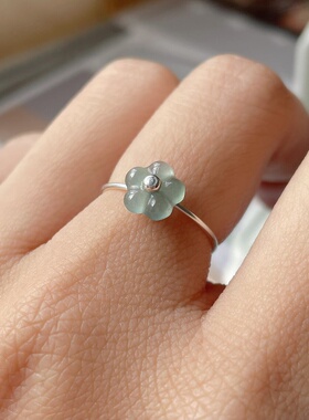 石光印记翡翠迷你小花纯银戒指女款手工定制指环不褪色小清新