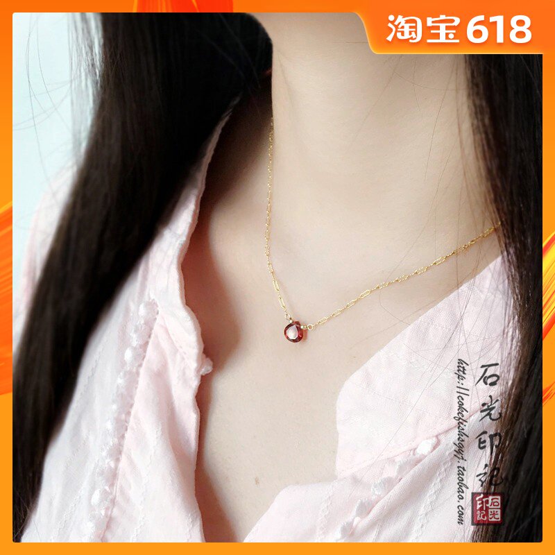 朱砂痣。天然酒红石榴石锁骨链14K包金项链不褪色小清新女生礼物|ruв категории Украшения,ювелирные изделия, ожерелье - от Buy2taobao.com для оказания профессиональной услуги покупки агента Taobao