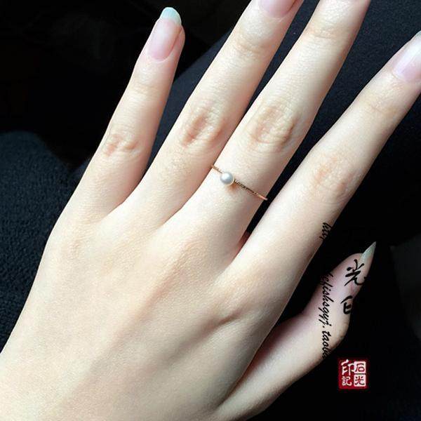 热卖简约迷你小珍珠戒指14K包金螺纹细指环不褪色小清新日系女戒