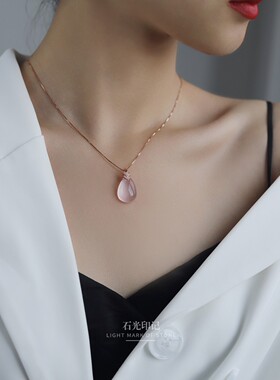 吊坠天然粉水晶女生项链