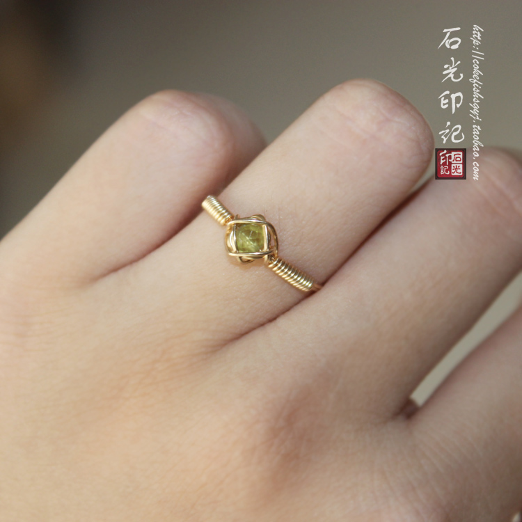 天然酷似绿碧玺14K包金细款戒指