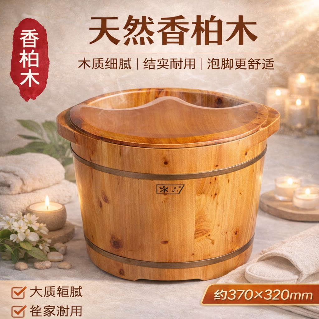 朴易泡脚桶木桶泡脚桶秋冬保温家用小号泡脚盆实木足浴桶加高香柏
