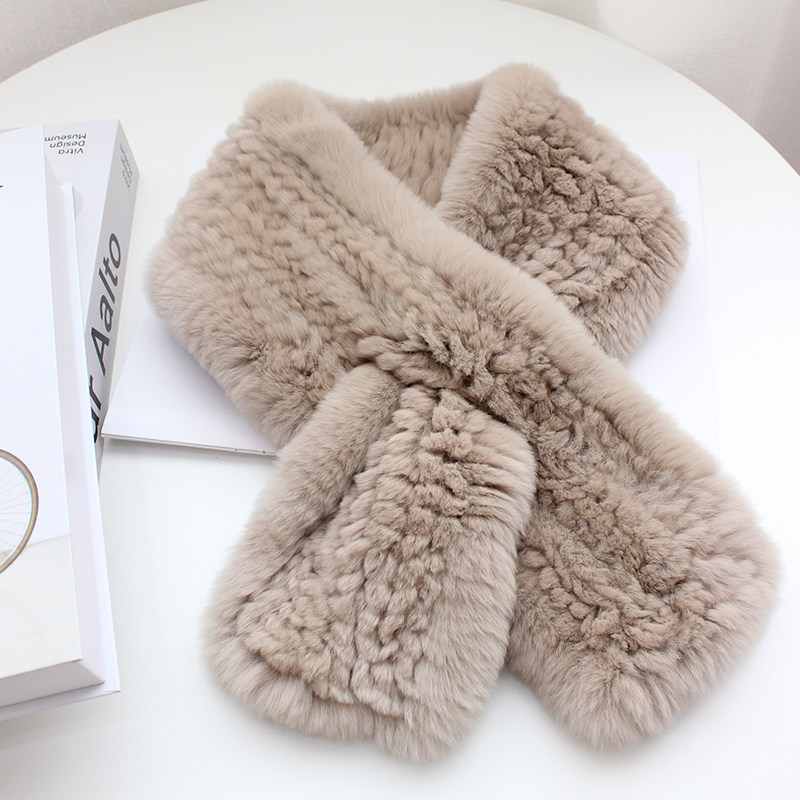 双面编织獭兔毛真毛保暖加厚围巾