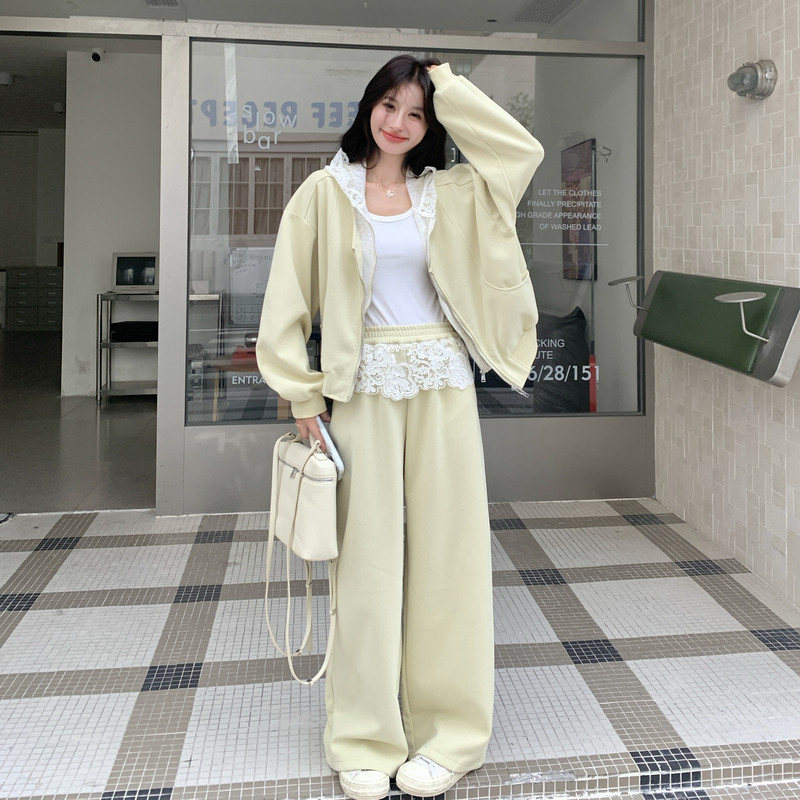 【新款现货】蕾丝拼接奶黄色卫衣套装296A-8181-P195-K318,商品下架区,浙宝296A