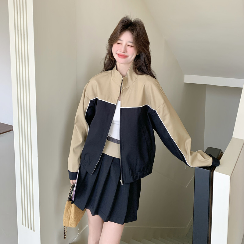 【新款现货】卡其色藏蓝拼接休闲半裙套装296A-8085-P195-K318,商品下架区,浙宝296A