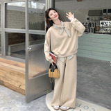 【新款现货】杏色卫衣蝴蝶结领拼接套装296A-8190-P195-K318，女装套装/套裙，浙宝296A