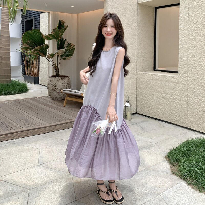 【新款】26夏季浅紫色拼接无袖连衣裙2B130-8163-P140-K248,女装连衣裙,浙宝296A