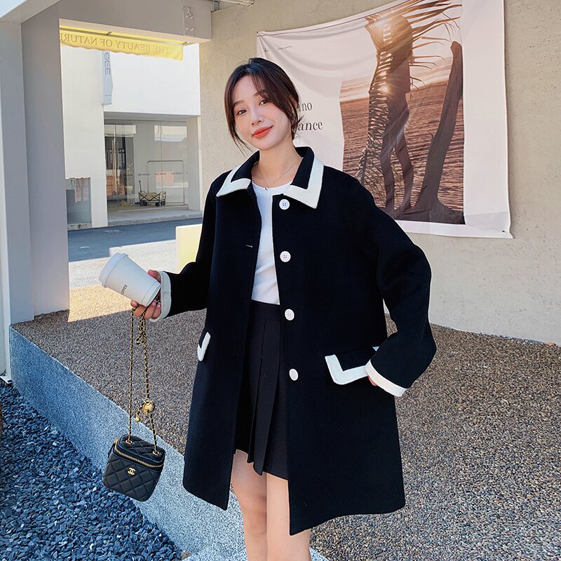 【新款现货】2023秋冬季小香风撞色毛呢大衣296A-2238-P170K258,女装毛呢外套,浙宝296A