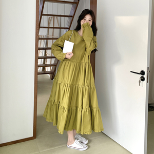 【现货】果绿色长袖木耳边连衣裙296A-8132-p150-k228图片