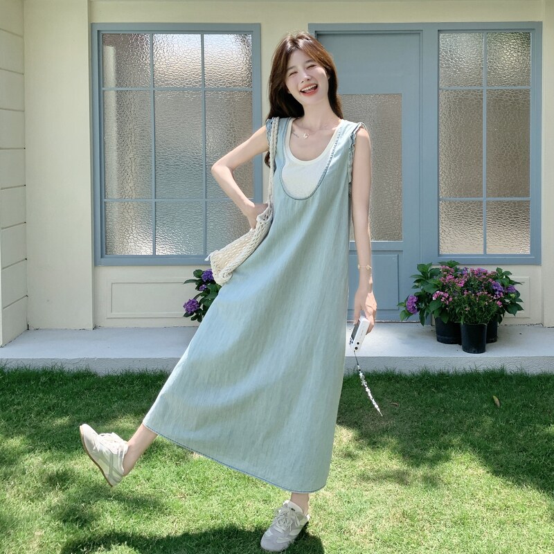 【新款】26夏季浅蓝色假两件牛仔连衣裙2B130-8166-P140-K248,女装连衣裙,浙宝296A