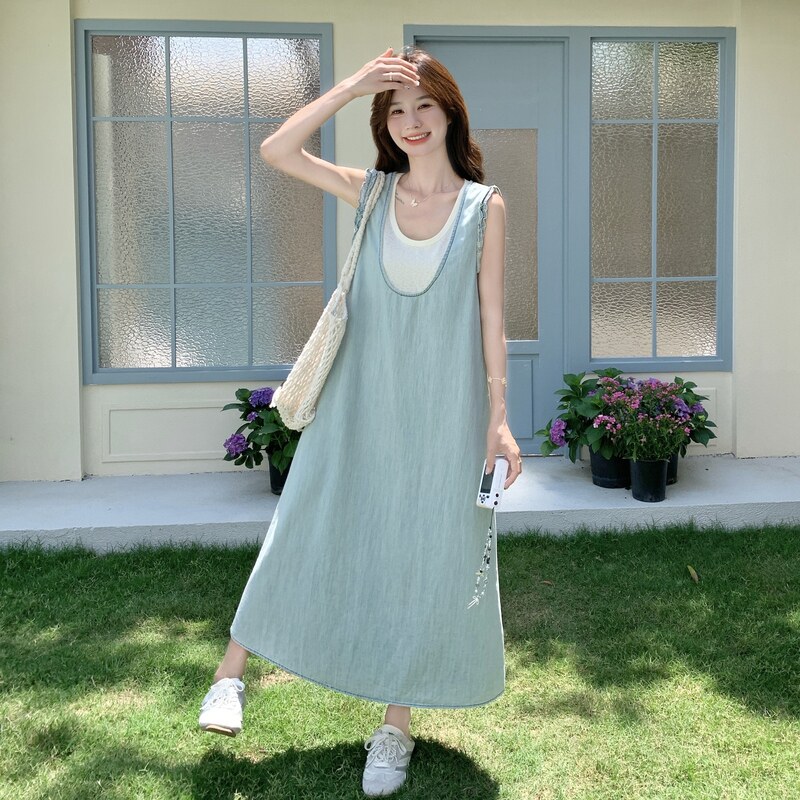 【新款】26夏季浅蓝色假两件牛仔连衣裙2B130-8166-P140-K248，女装连衣裙，浙宝296A