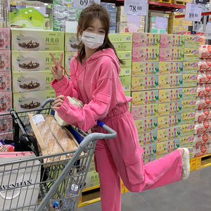 296A【新款现货】2023秋休闲火龙果色工装卫衣套装2339-P180K238,女装运动套装,浙宝296A