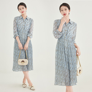 EVE‘NY 欧若风小清新雪纺碎花连衣裙收腰显瘦压褶裙 伊芙心悦夏季