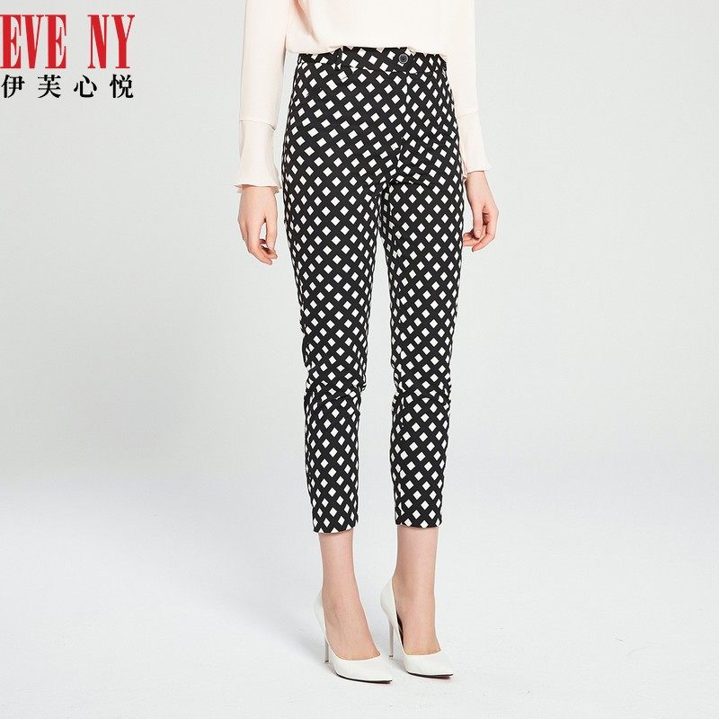 eveny伊芙心悦天猫定制春夏季时尚红白波点修身小脚九分裤