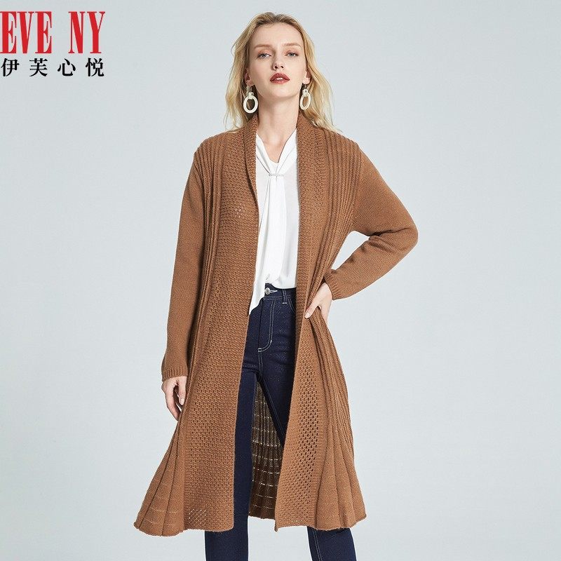 EVENY伊芙心悦热销春季装骆马绒混纺女直身职业淑女针织开衫