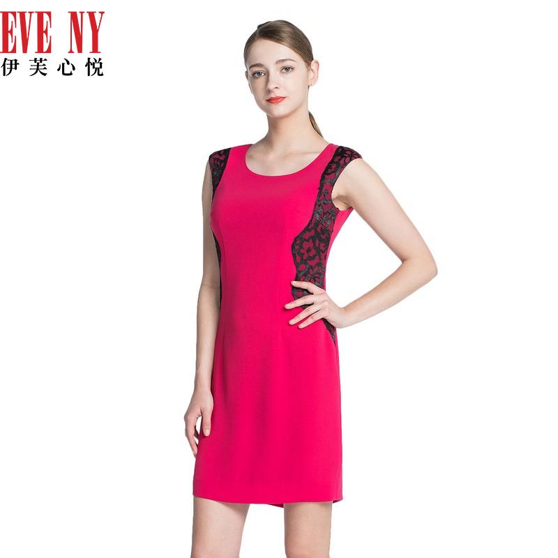 eveny伊芙心悦春夏季天猫女装新款通勤蕾丝拼接撞色无袖连衣裙