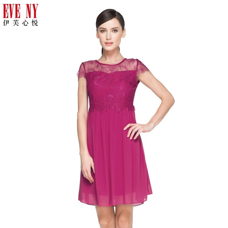 EVENY伊芙心悦天猫女装职业春夏季淑女蕾丝拼连衣裙