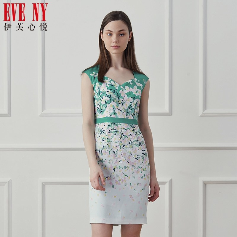 EVENY伊芙心悦职业春夏季新款淑女印花连衣裙