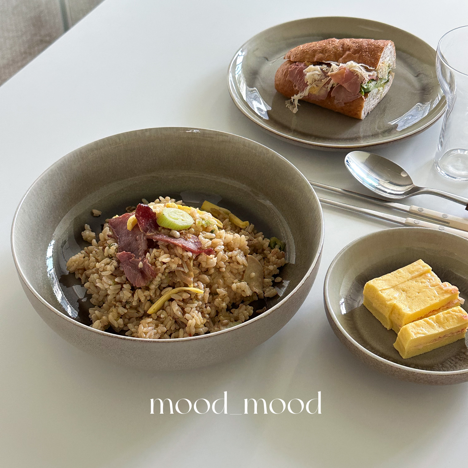 moodboard 暗绿色雪花釉套装 大汤碗早餐盘酱料碟 西餐陶瓷