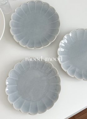moodboard 水蓝色花边盘 雪花釉艺术陶瓷甜品早餐盘