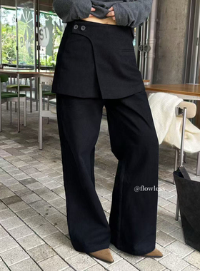 2025年秋季新款设计感假两件高腰西裤气质优雅垂坠感直筒拖地裤