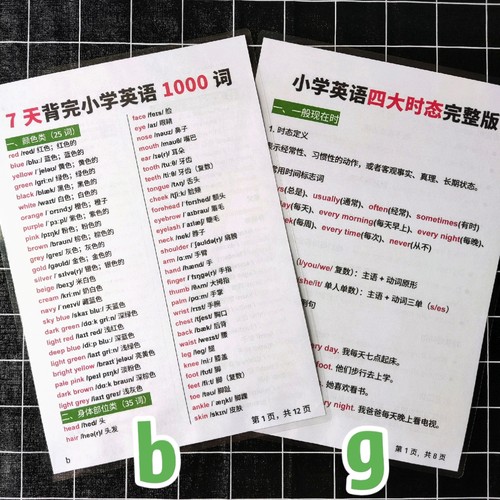 7天背完小学英语1000单词四大时态语法知识汇总塑封学习卡片闪卡