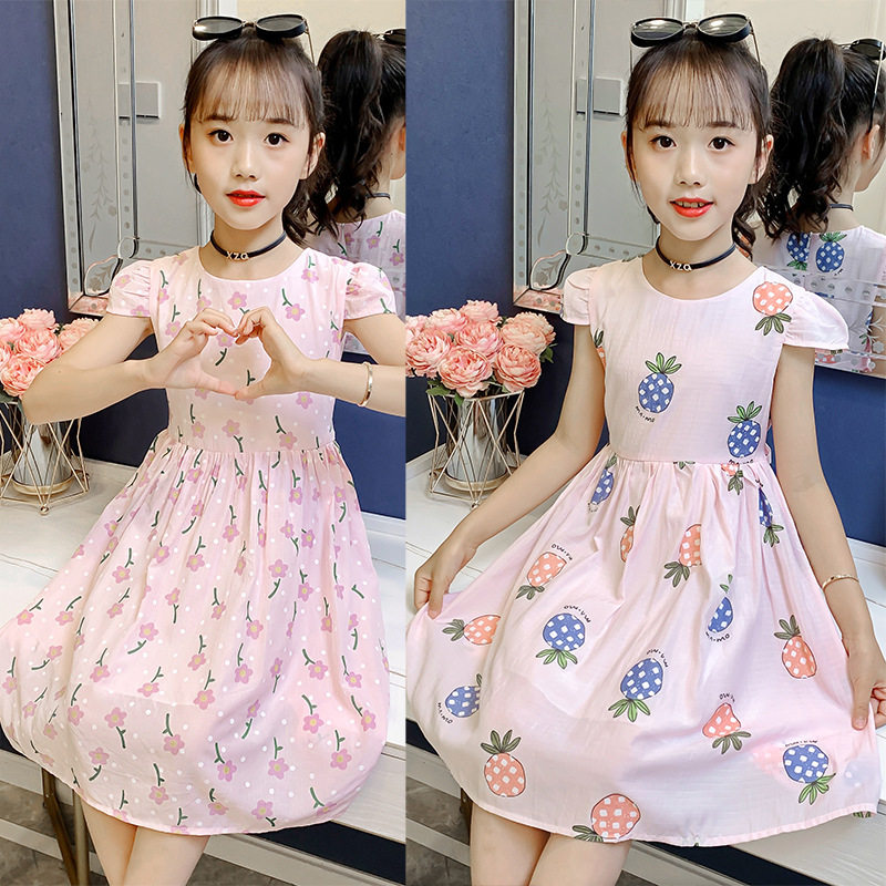 女童短袖连衣裙2026夏装新款儿童洋气印花棉布裙小女孩卡通背心裙