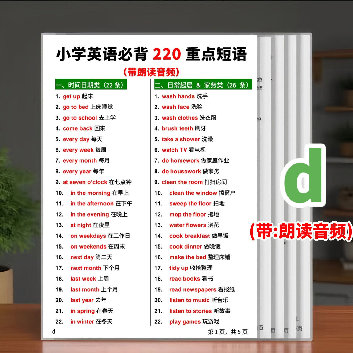 小学英语必背220重点短语分类语法知识点汇总A4塑封学习卡片闪卡