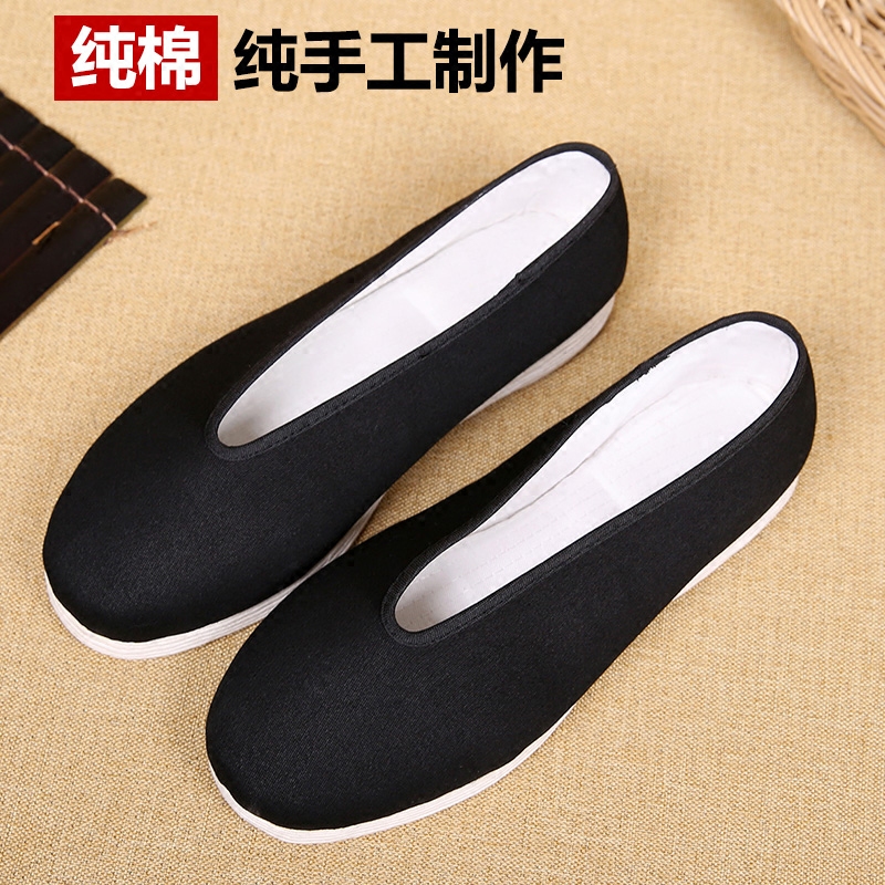 夏季圆口休闲透气开车复古中国风千层底纯手工布鞋黑老北京布鞋男