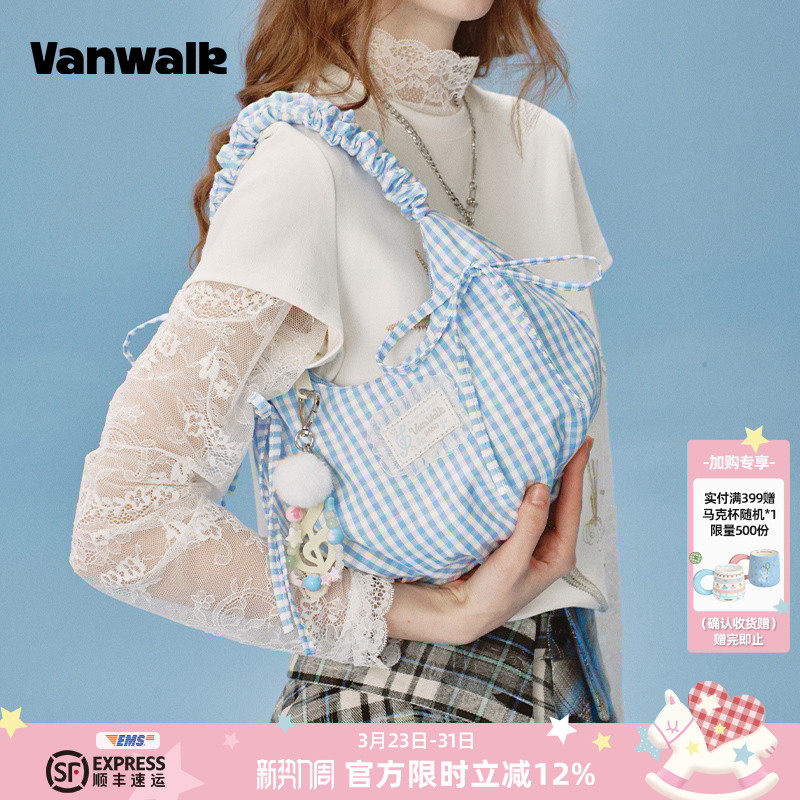 VANWALK happy band新款少女芭蕾风手提单肩包蕾丝