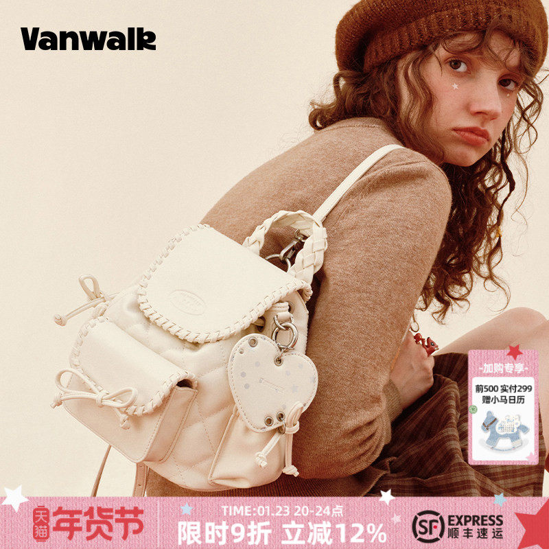 VANWALK松果部落 复古冬季新款小型双肩包女包包蝴蝶结通勤小背包,箱包皮具/热销女包/男包,双肩背包,淘宝优惠券,粉丝福利购,淘宝优惠卷