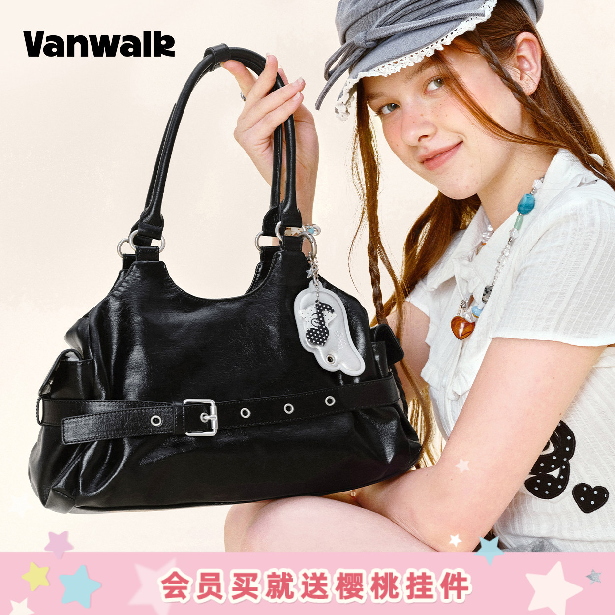 VANWALK gulugulu新款百搭机车包女款小众托特包通勤手提单肩包包