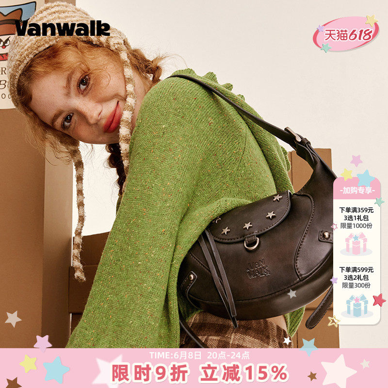 VANWALK牛仔系列 原创复古手提斜挎包新款少女包包通勤小众单肩包