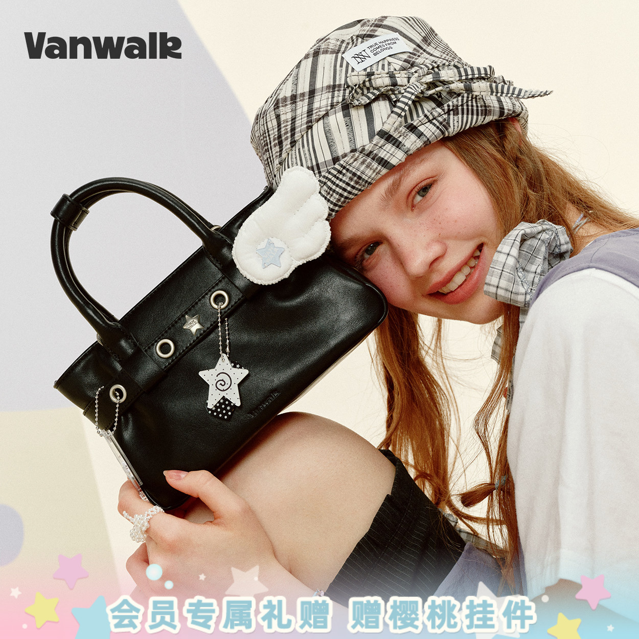 VANWALK/出走女休闲pu手提机车包图片