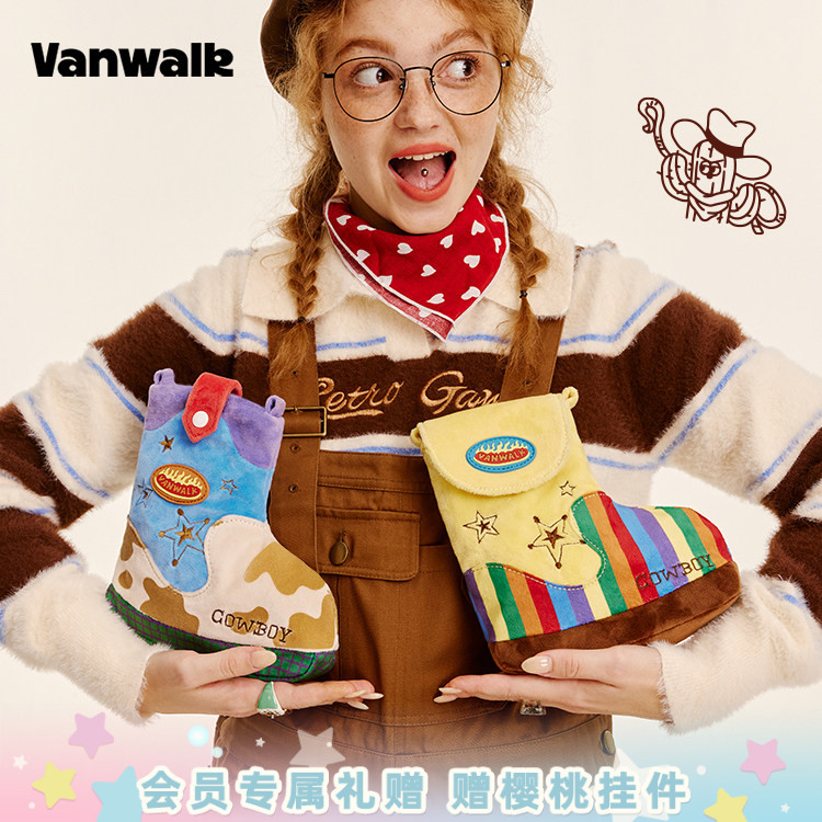 vanwalk/出走复古斜跨靴子包礼物图片
