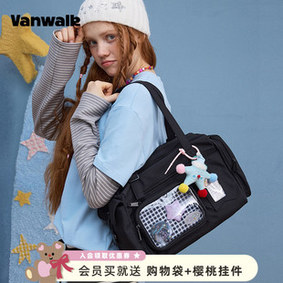 VANWALK幸运星 大容量旅行袋通勤痛包女轻便手提单肩斜挎包包 新款