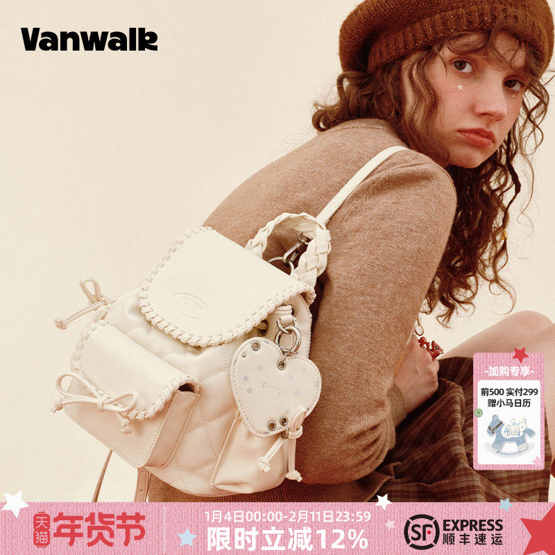 VANWALK松果部落 复古冬季新款小型双肩包女包包蝴蝶结通勤小背包,箱包皮具/热销女包/男包,双肩背包,淘宝优惠券,粉丝福利购,淘宝优惠卷