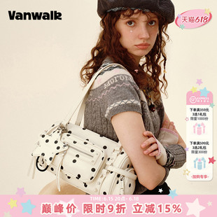 VANWALK松果部落 小众新款大容量波点保龄球包包女手提单肩腋下包
