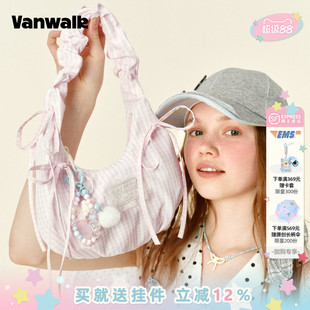 VANWALK gulugulu小众蝴蝶结芭蕾风手拎腋下包女生蕾丝手提单肩包
