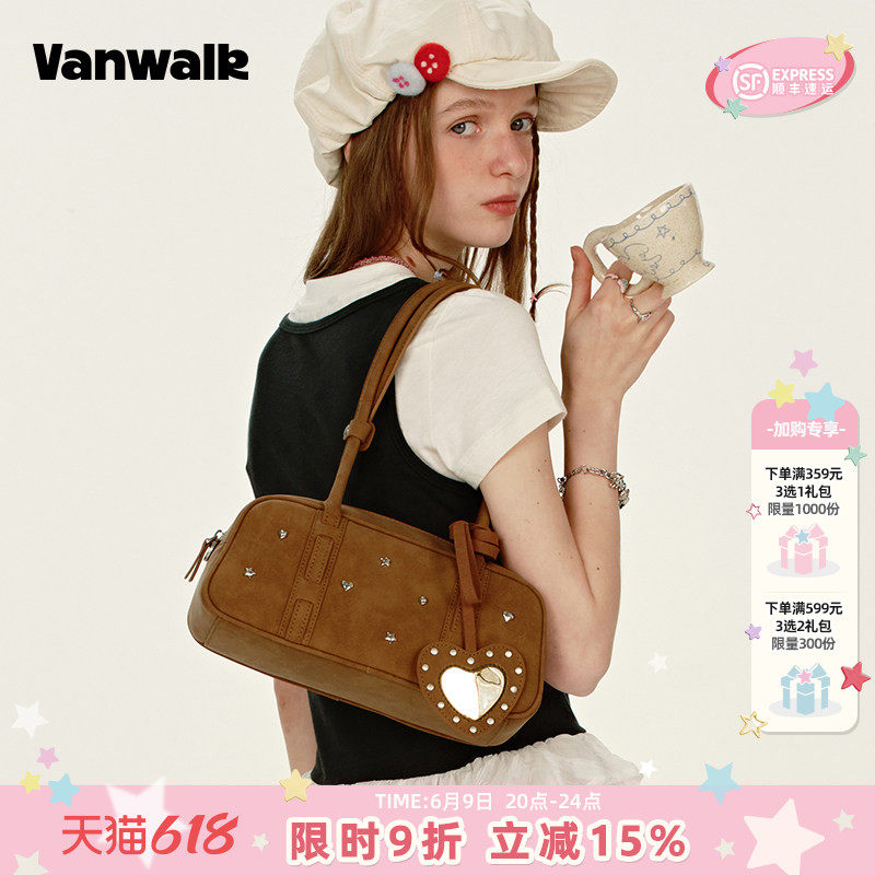 VANWALK手账系列 小众设计铆钉单肩波士顿枕头包包女生通勤手提包