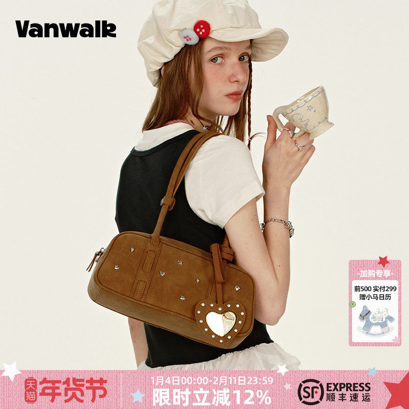 VANWALK手账系列 小众设计铆钉单肩波士顿枕头包包女生通勤手提包,箱包皮具/热销女包/男包,通用款女包,淘宝优惠券,粉丝福利购,淘宝优惠卷