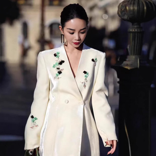 Velvet Blazer 外套女Women 南油外贸重工花卉刺绣收腰丝绒西装