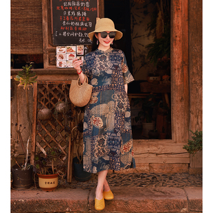 踏风/十木米原创夏季新款亚麻花色文艺旅行改良旗袍连衣裙