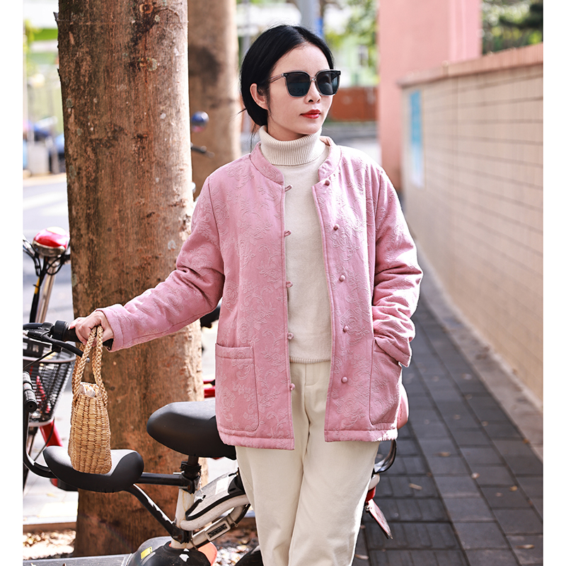 粉佳人～双面穿/十木米原创冬款重工提花百搭文艺棉服短外套