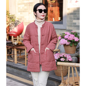 新款 苹果香 十木米原创冬季 色织格子棉麻文艺百搭棉服外套上衣