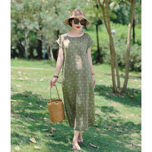 安妮日记/十木米原创夏款亚麻印花文艺通勤清新连衣裙