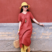 新款 夏至 十木米原创设计夏季 亚麻文艺简约气质显瘦连衣裙