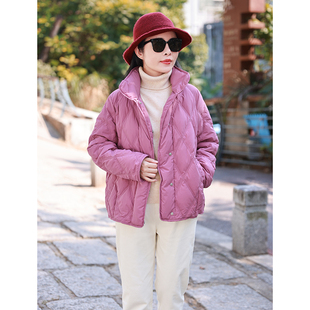 百灵鸟~2色/十木米原创冬新款菱形格新国标90白鸭绒羽绒服短外套